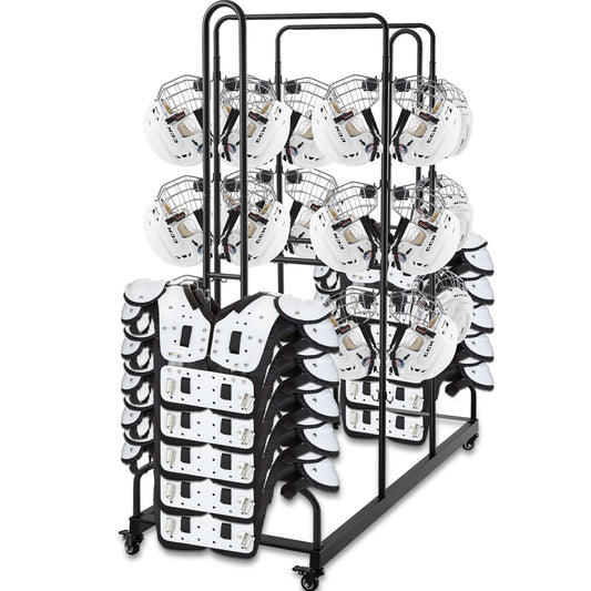 MorningRo Football Shoulder Pad and Helmet Rack Heavy Duty Sports Equipment Organizer with Locking Wheels for Adults Football Team Players Homecoming(Helmet Style)