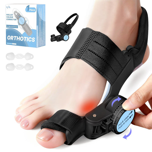 AKFDD Bunion Corrector for Women & Men, Adjustable Knob Dual-Action Bunion Splint with Silicone Pad - Orthopedic Toe Straightener & Separator for Hallux Valgus Relief, Fits Left/Right Feet (Black)