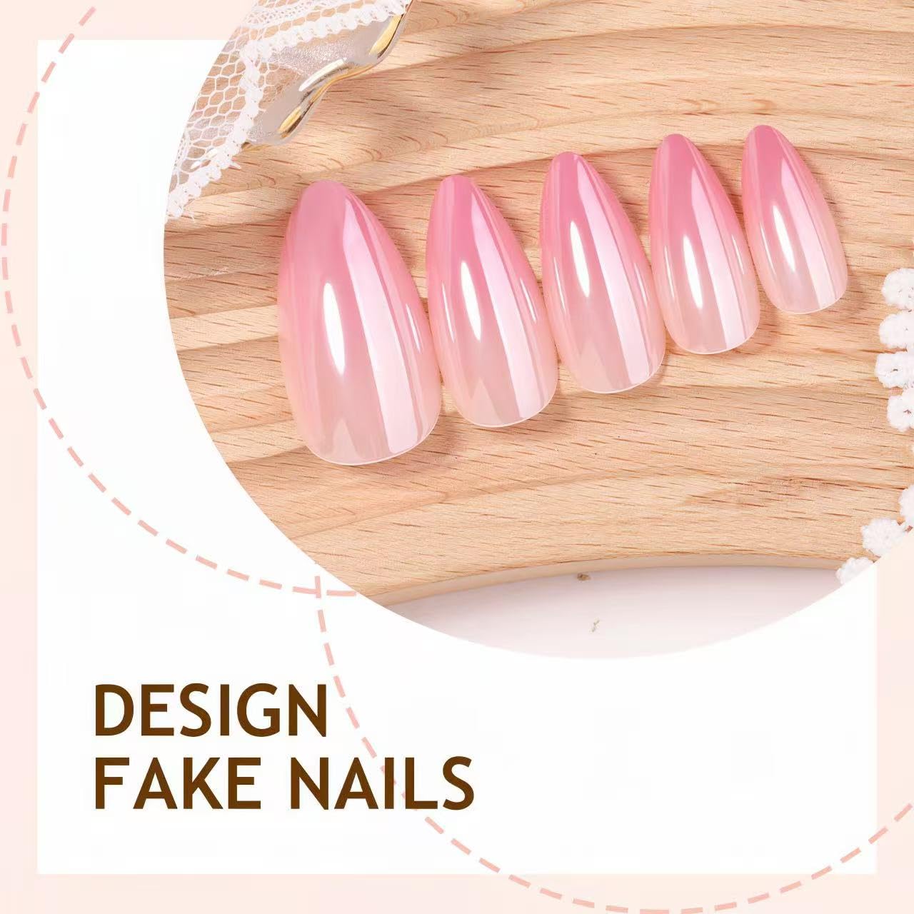Gradient Nude Pink Electroplated Press on Nails SHIQIXIANNV Almond Fake Nails Metallic Mirror False Nail Design Rose Pink Glossy Acrylic Nails for Women Girl DIY Manicure Decoration 24Pcs