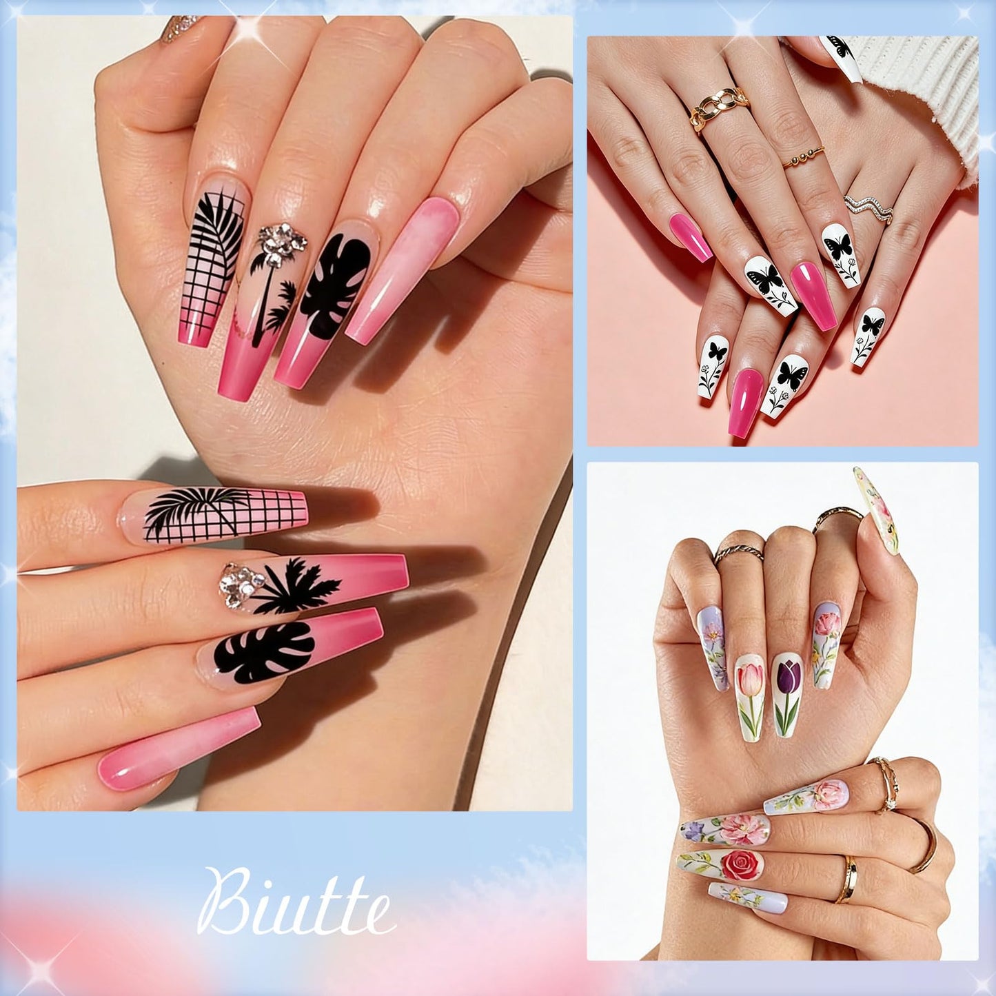 Biutee Nail Stamping Kit, 15 Nail Stamping Plates with Clear Stamper, 2 Scrapers, Storage Bag, Floral Butterfly Leaves Animal Summer DIY Nail Art Kit for Women Beginners