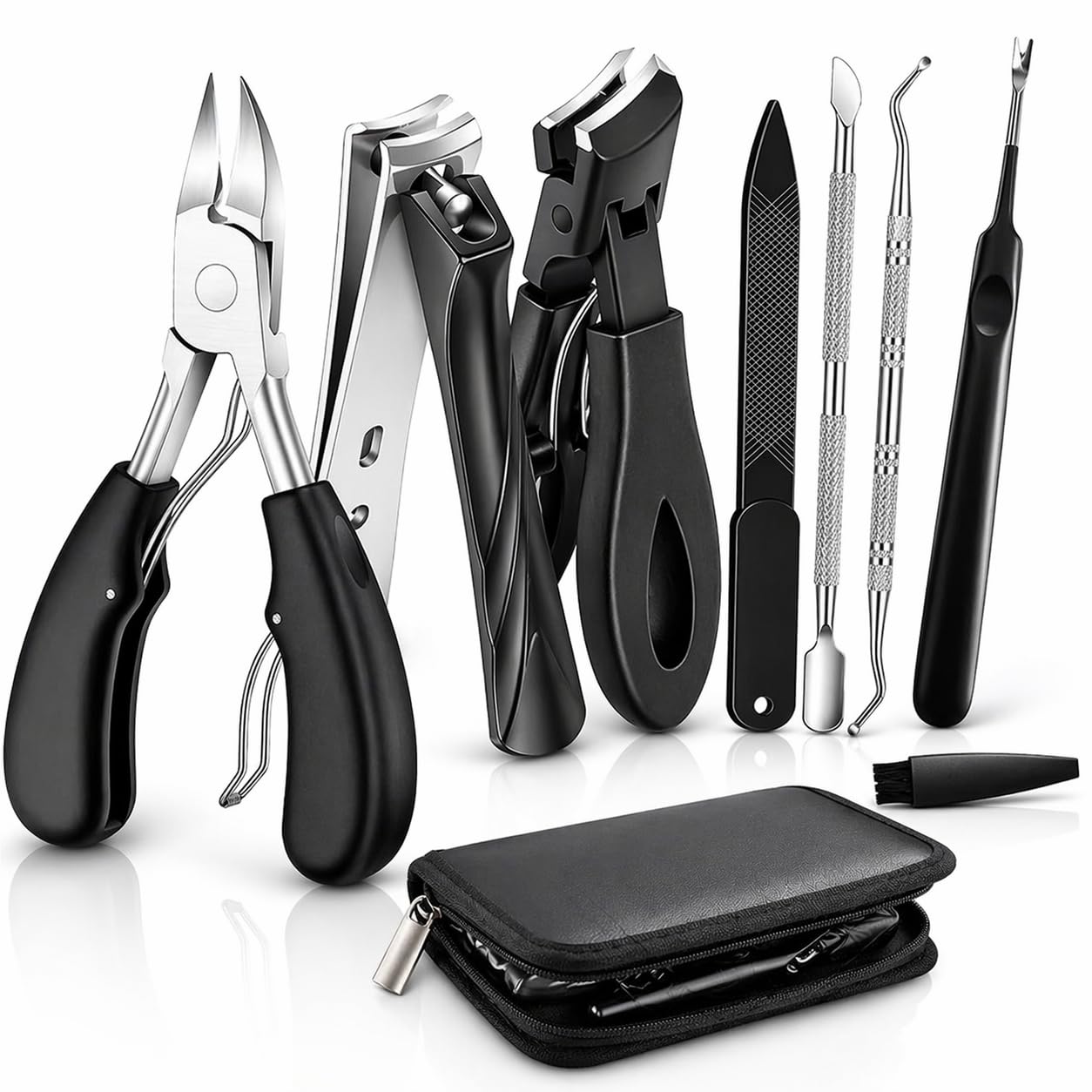 Toenail Clippers for Seniors Thick Toenails, Long Handle Toenail Clippers Set, Heavy Duty Toenail Clippers for Seniors, Wide Jaw Stainless Steel Ingrown Toenail Cutter, 8 Pcs Nail Clipper Kit