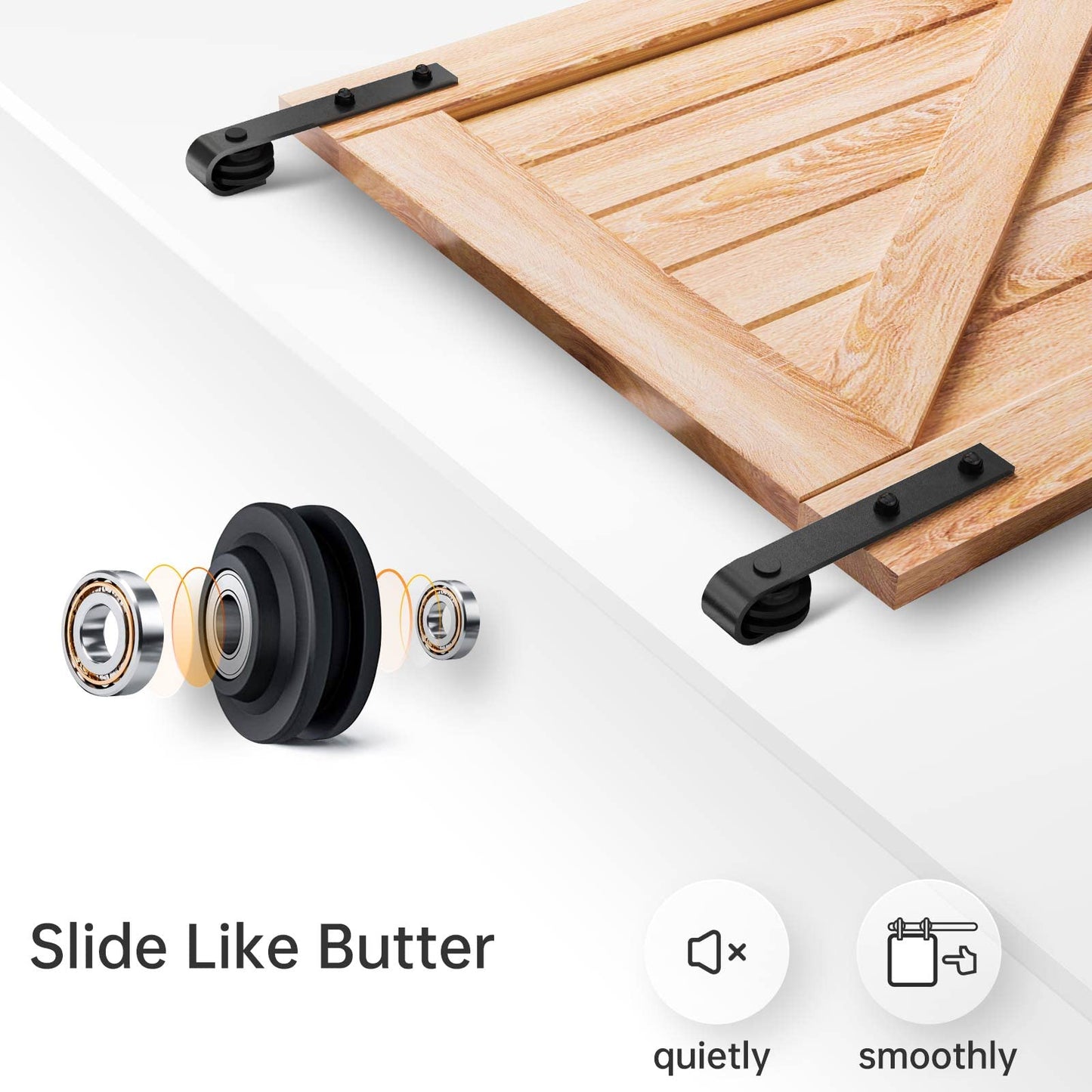 EaseLife 16 FT Double Door Sliding Barn Door Hardware Track Kit,Basic J Pulley,Slide Smoothly Quietly,Easy Install (16FT Track Kit for Double 48" Wide Door)