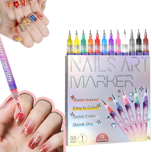 Hinourisha12pcs 3D Nail Art Pens Set, Nail Art Markers, Acrylic Nail Paint Pens Kit, Nail Polish Pen Quick-drying Waterproof for Paint Point Line Art Manicure Tools for Girls Gift