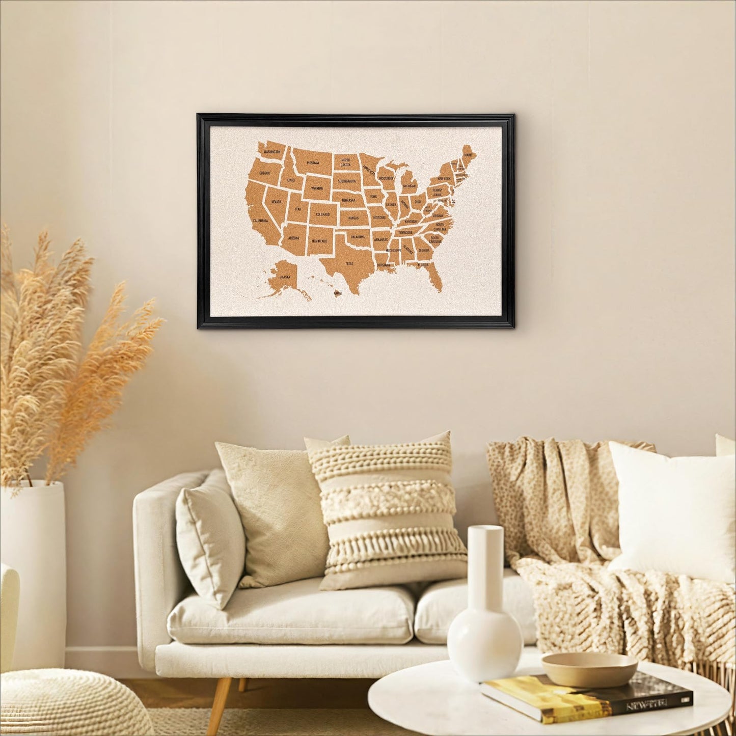 YCCYYCCY Wooden Frame Cork Board Map of The United State, 20" X 30" Bulletin Boards for Walls with 10 Pins, Travel Tracker Map for Office, School and Home (US-MAP,5075,D)