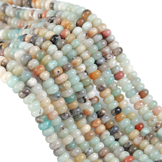 76pcs 5x8mm Natural Stone Flower Amazonite Rondelle Spacer Loose Beads Abacus Disk Stone Round Loose Gemstone Beads for Jewelry Making DIY Bracelet Necklace