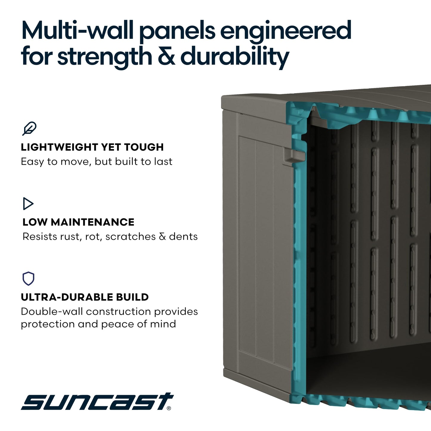 Suncast Extra Large Deck Box - 124 Gallon Resin Outdoor Storage Box with Lockable Lid for Outdoor Cushion Storage, & Garden Gear, Stoney Grey Wicker Bin for Patio, Porch, Pool, & Yard