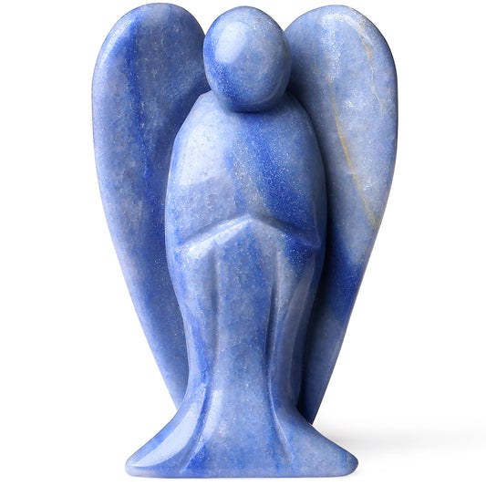 YATOJUZI 3" Blue Aventurine Angel Decor Big Hand-Carved Angels Guardian Sculpture Statue Figurines Natural Crystal Stones and Healing Crystals Home Room Office Desk Decoration Wisdom Gifts for Women