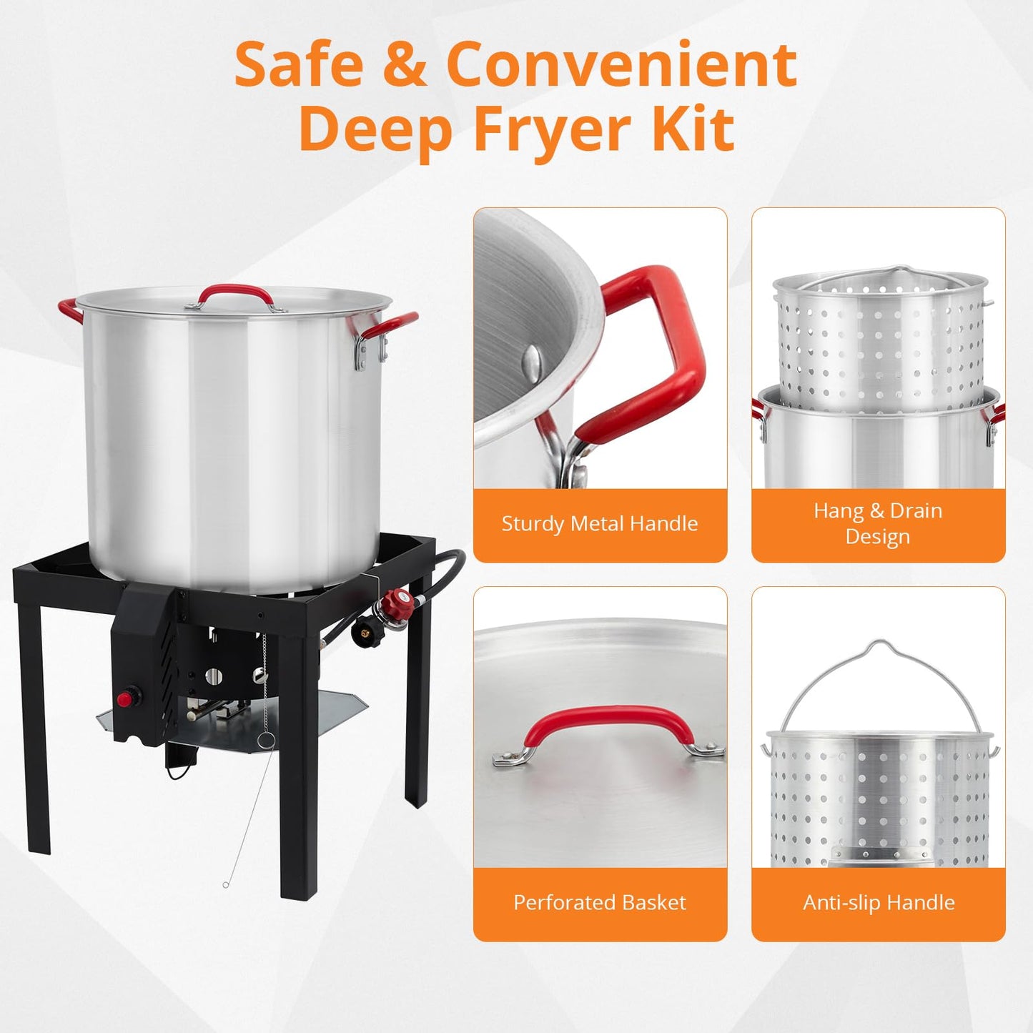 100 Qt Seafood Boil Pot, ACONEE Aluminum Crawfish Boiler w/Steam/Boil Basket & Strainer, 110000 BTU Propane Stove Burner with Lifting Hook, 10 PSI Regulator, Outdoor Cooking Shrimp Crab Boiler