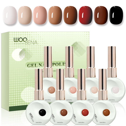 Woobena 8 Colors Gel Nail Polish Set, Nail Polish Gel UV Brown Gel Polish Kit with Long Lasting, Salon-Quality Gel Polish Colors for DIY Nail Art at Home HEMA/TPO Free