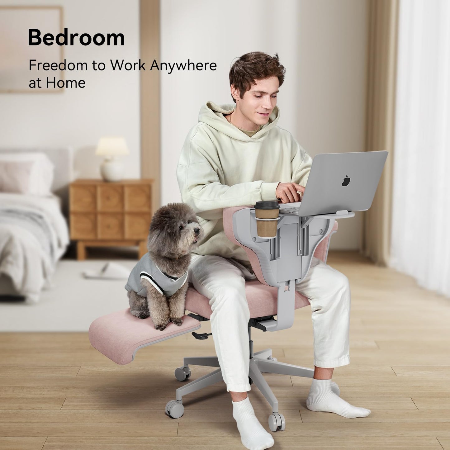 Newtral Criss Cross Chair with Wheels & Armrests, Cross Legged Office Chair with Hidden Tray, Multi-Position Recliner Vanity, Portable Workstation, Ideal for Home Office,Yoga & Pet Lovers