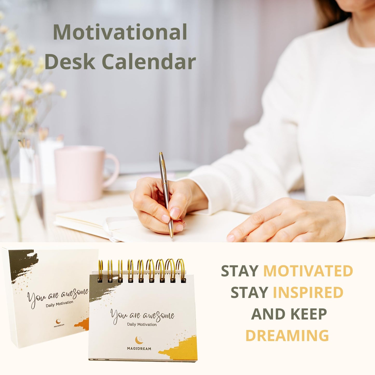 Motivational Desk Calendar – 365 Daily Inspirational Quotes – Perpetual Flip Calendar for Desk – Aesthetic Office Decor – Bilingual English & Spanish – Meaningful Motivational Gift for Women – MAGIDREAM