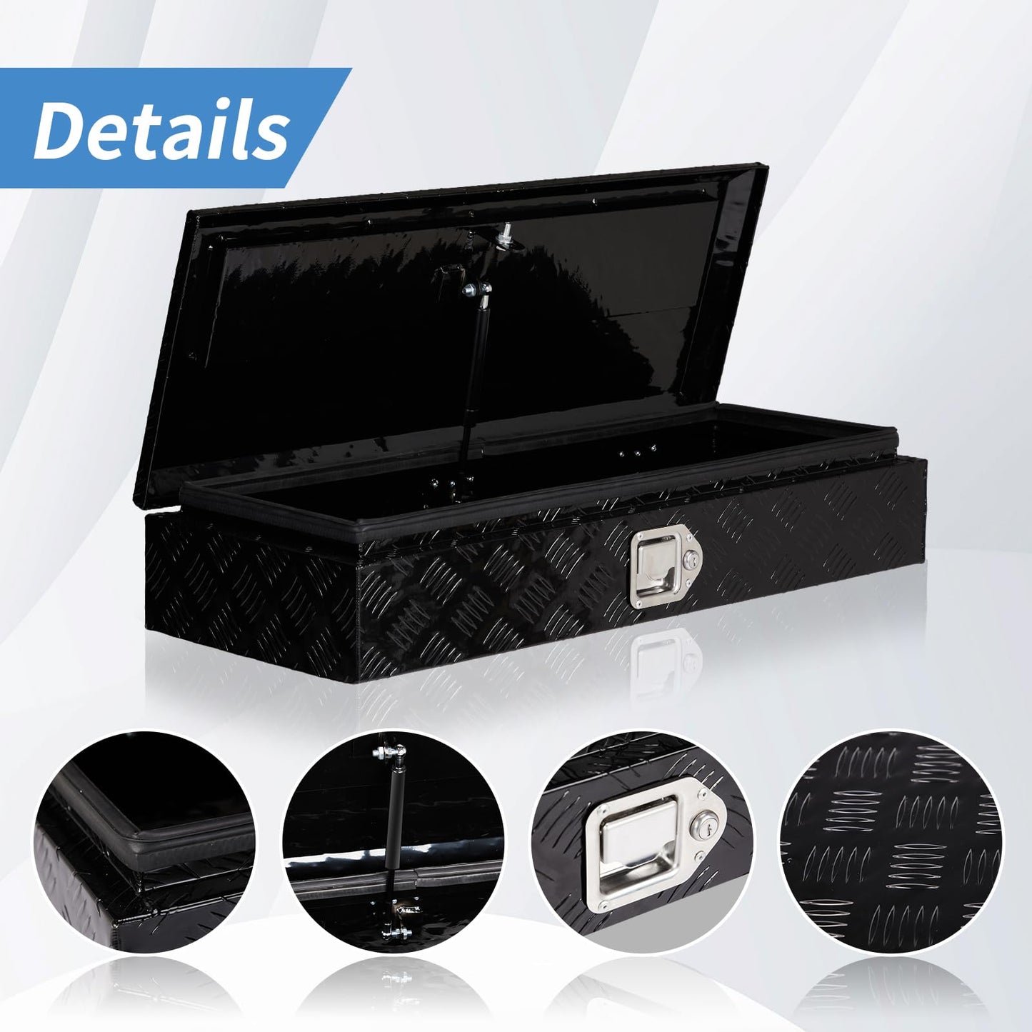 34.5 Inch Aluminum Truck Box, Heavy Duty Truck Bed Tool Box, Waterproof Trailer Toolbox Storage Organizer Chest with Lock and Key for Pickup Bed RV Motorcycle, Black (34.5"X13"X6.5")