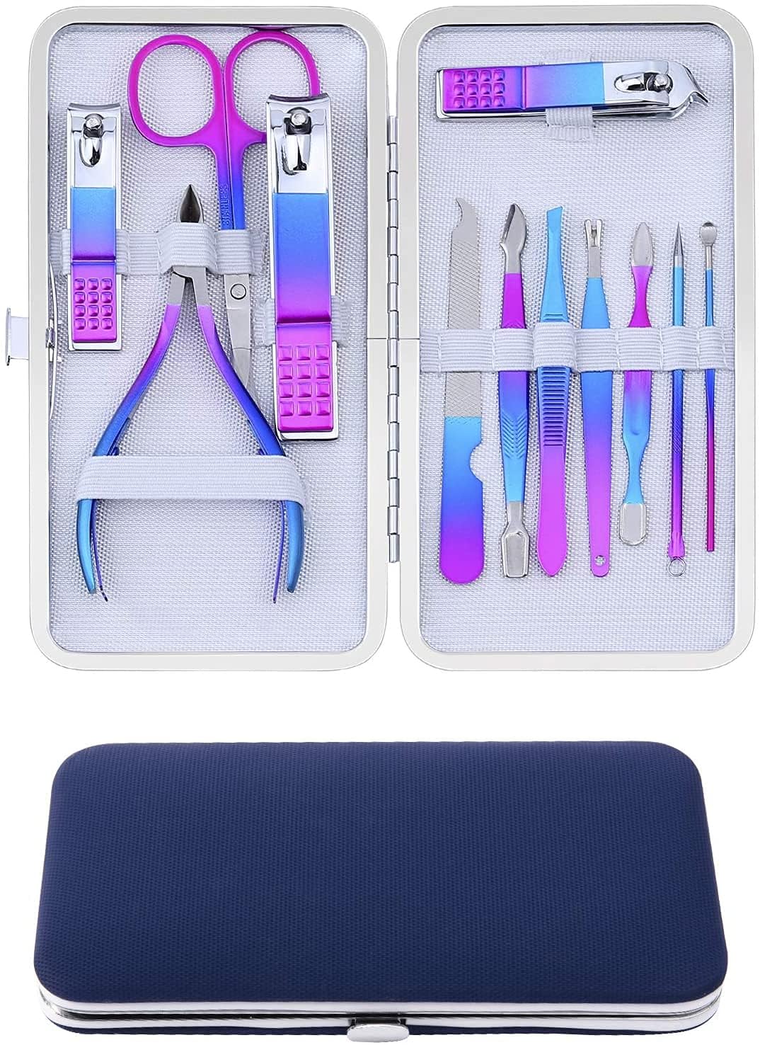 IFAN™ Professional Nail Clipper Nail File Nail Cutter 12PCS in 1 Rainbow Stainless Steel Manicure Set Pedicure Combo Facial Care Tools for Household Travel Portable Gift for Women（12P）