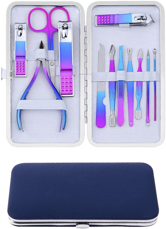 IFAN™ Professional Nail Clipper Nail File Nail Cutter 12PCS in 1 Rainbow Stainless Steel Manicure Set Pedicure Combo Facial Care Tools for Household Travel Portable Gift for Women（12P）