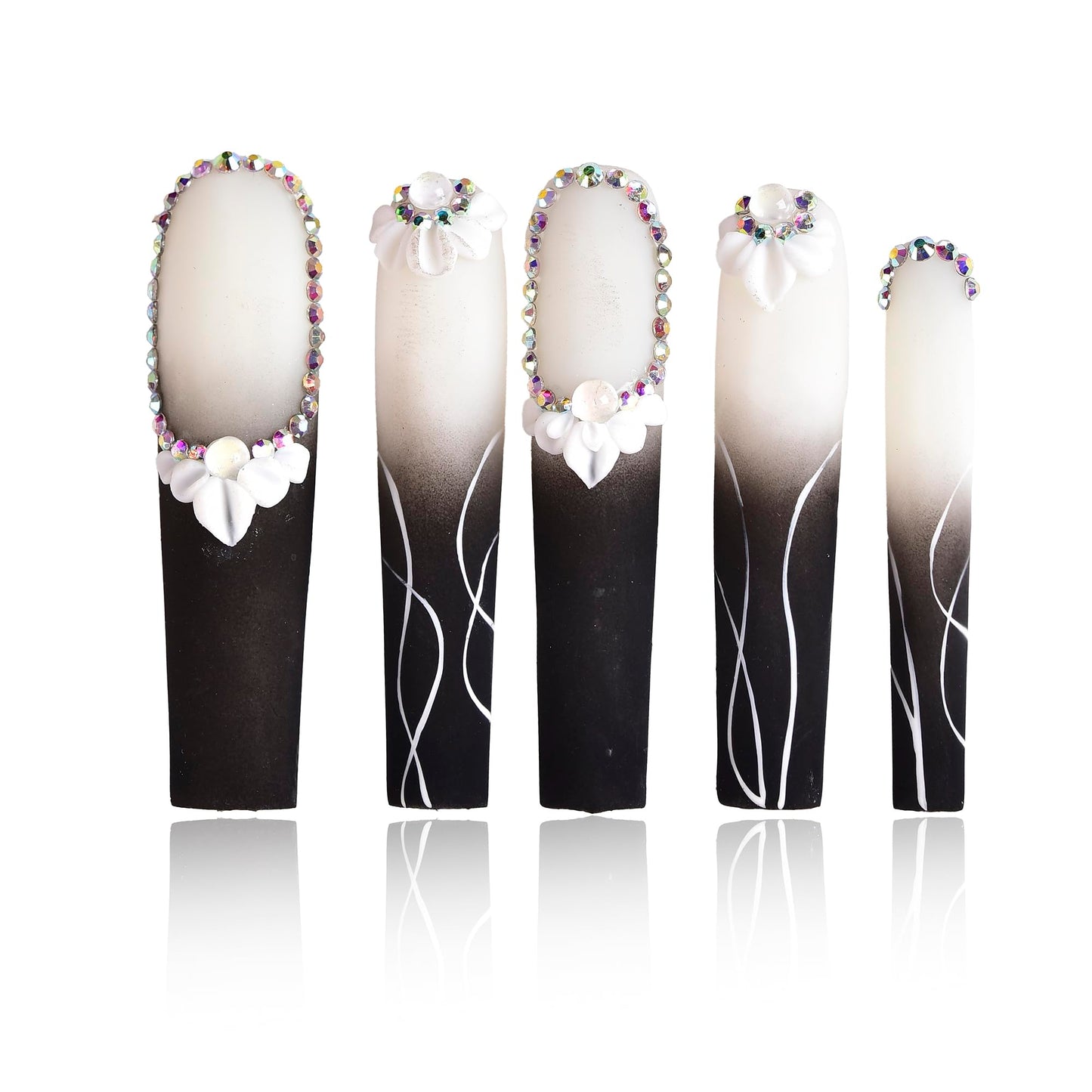 Tmani 10pc/set Extra Long Handmade Press On Nail Hot Girl's Long Ballet Nails Square Nail Full of Diamond Glitter Decoration Fake Nails Suitable For Girls Festival Parties and Birthday Gift (280,M)