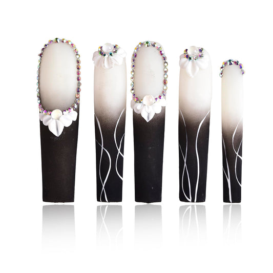 Tmani 10pc/set Extra Long Handmade Press On Nail Hot Girl's Long Ballet Nails Square Nail Full of Diamond Glitter Decoration Fake Nails Suitable For Girls Festival Parties and Birthday Gift (280,M)
