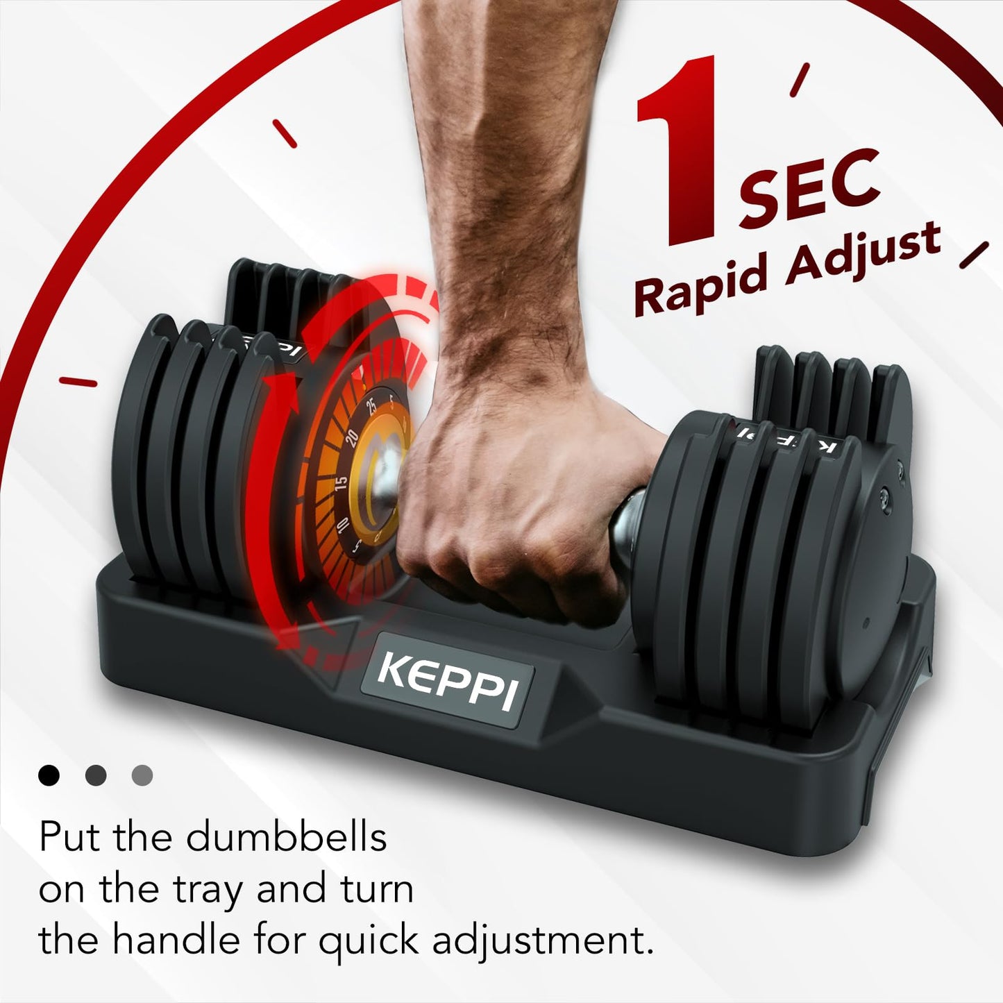 Keppi Adjustable Dumbbells Set-25lb Pair, Anti-Slip Metal Fast Adjust Weight Handle, Exercise & Fitness for Full Body Workout -DBA25(Pair)