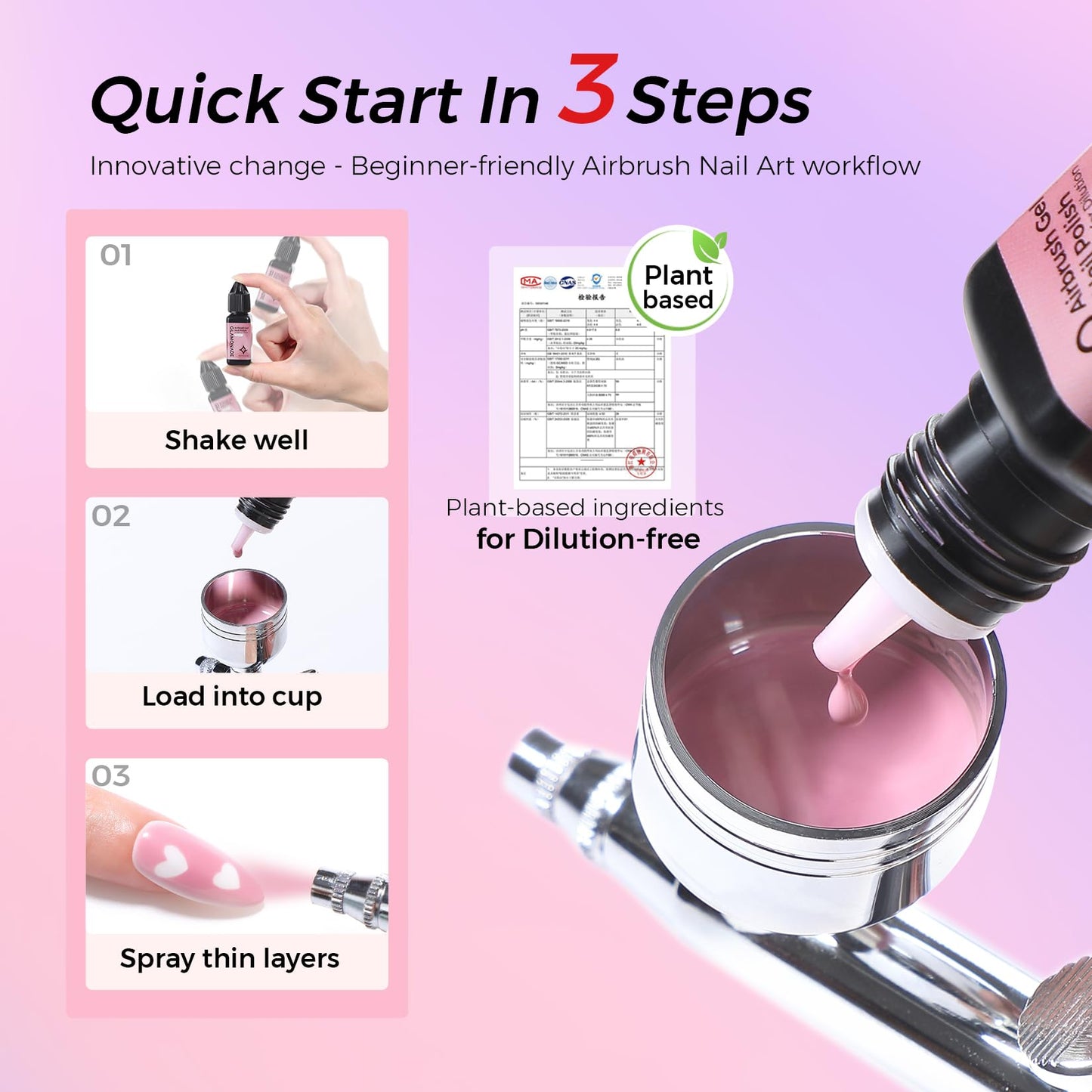 Glamonade Airbrush Gel Nail Polish: 15 Colors Kit No Clogging No Dilution Smooth Spray High Pigment for Ombre French Nail Art Airbrush Nail Paint Beginner Friendly