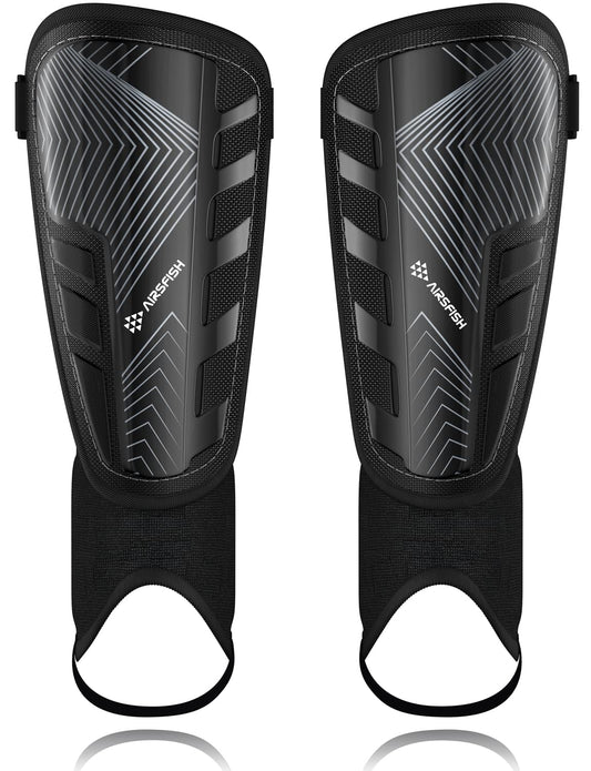 Upgraded Soccer Shin Guards Pads for Kids Youth Adults, CE Certified AirsFish Shin Guard Sleeves Protection Gear for Boys Girls Soccer Games EVA Cushion Reduce Shocks and Injuries (Medium, Black)