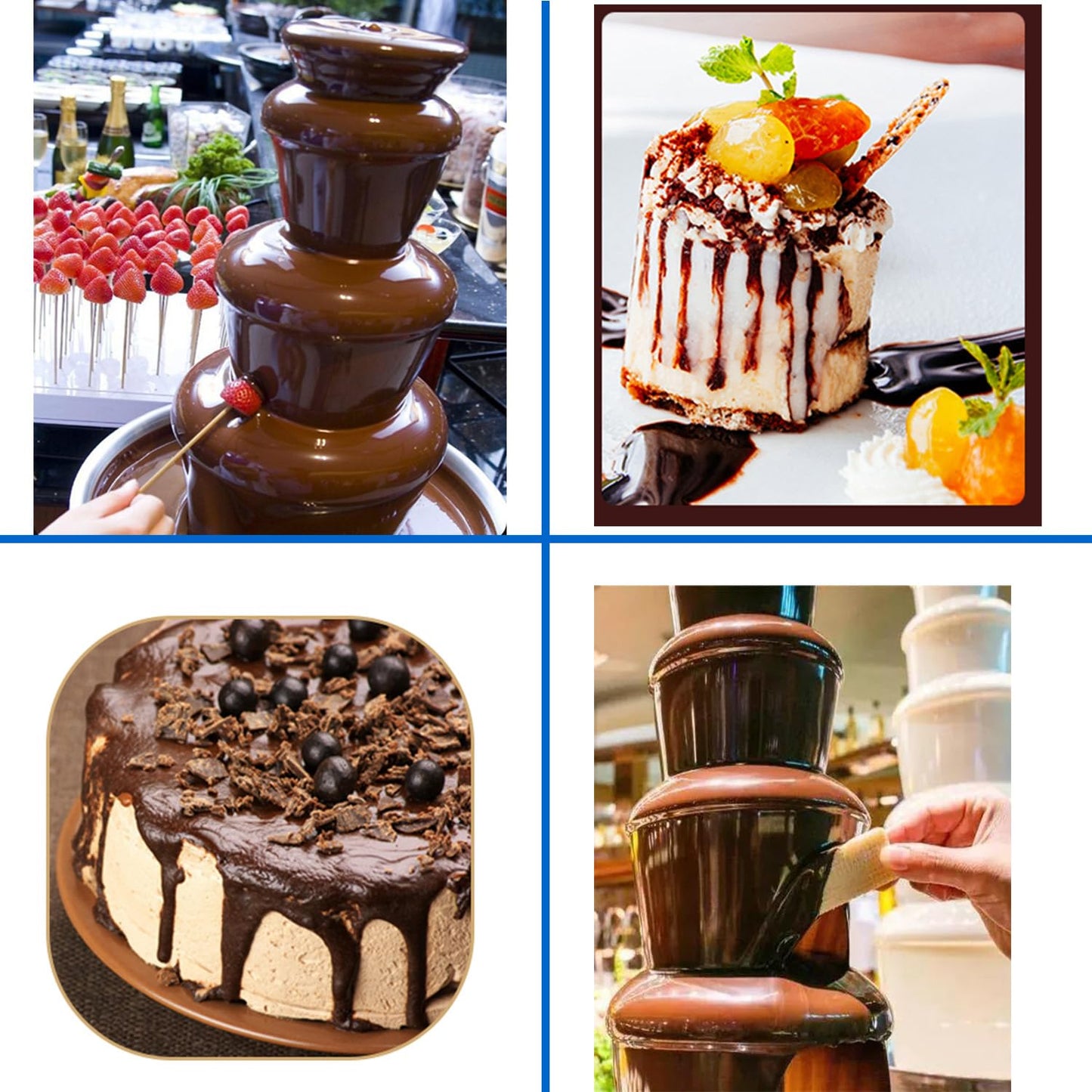 PreAsion Chocolate Fountain 110V Electric 4-Tiers Digital Chocolate Fountain Melting Machine Heating Fondue Fountain,3kg of chocolate