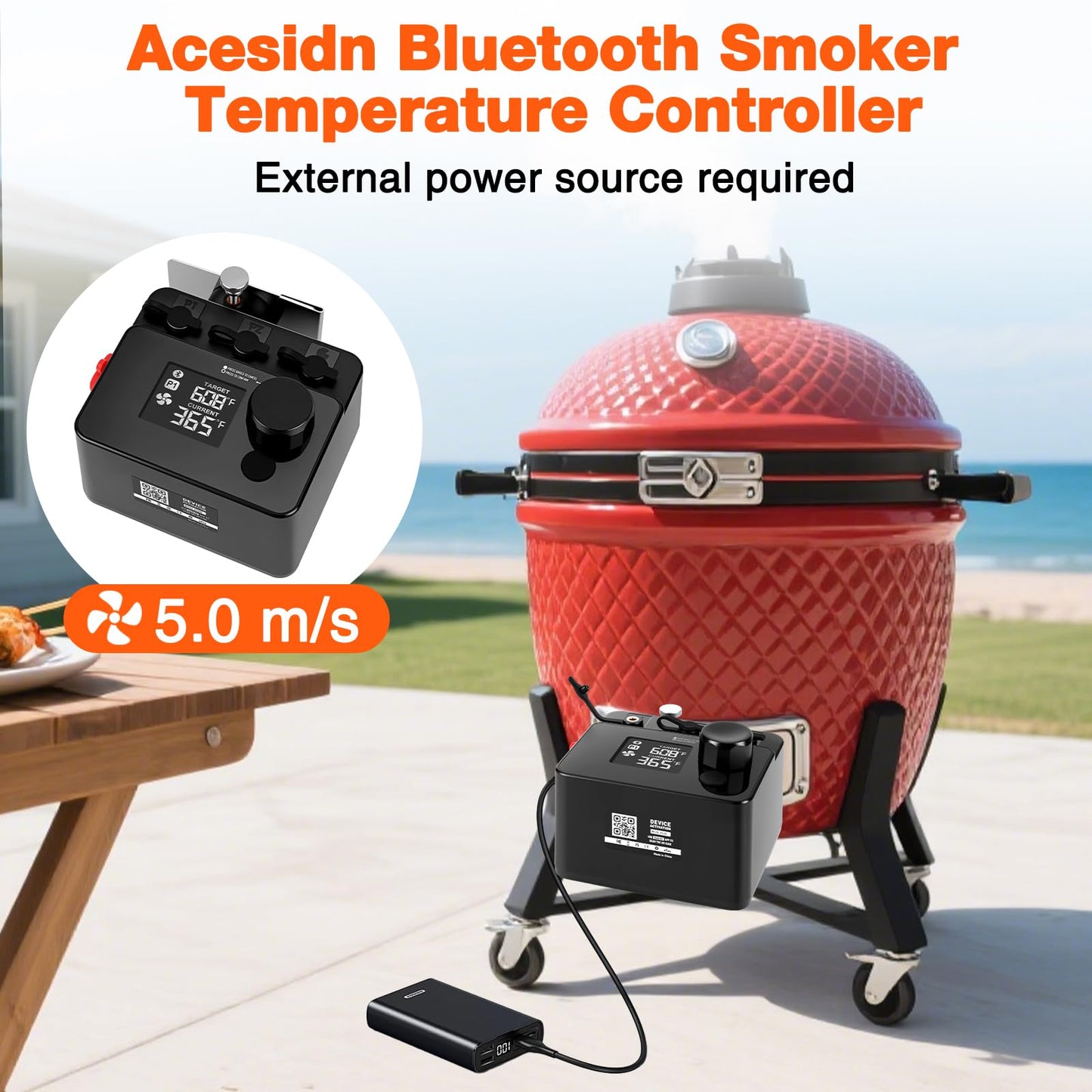 Bluetooth BBQ Temperature Controller, Automatic Smoker Fan Grill Thermometer for Big Green Egg, Kamado Joe, Primo, Vision Grill, Akorn Kamado (External Power Source Required)