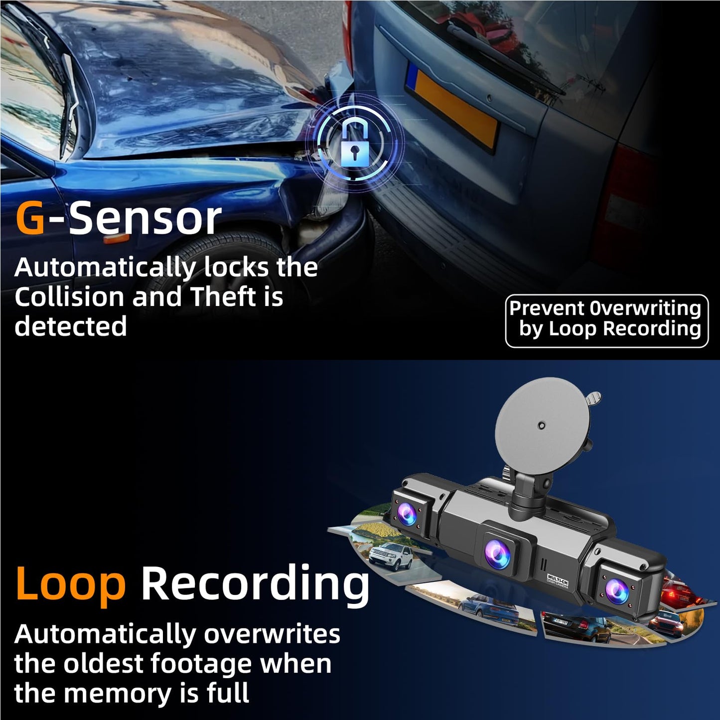 4 Channel Dash Cam Front and Rear Cabin, 360° Dash Camera ，Night Vision 8 IR Lamps Dash Camera for Cars, 5G WiFi for Download, G-Sensor, 24H/7 Parking Mode with 64GB Card,Support 256 GB Max