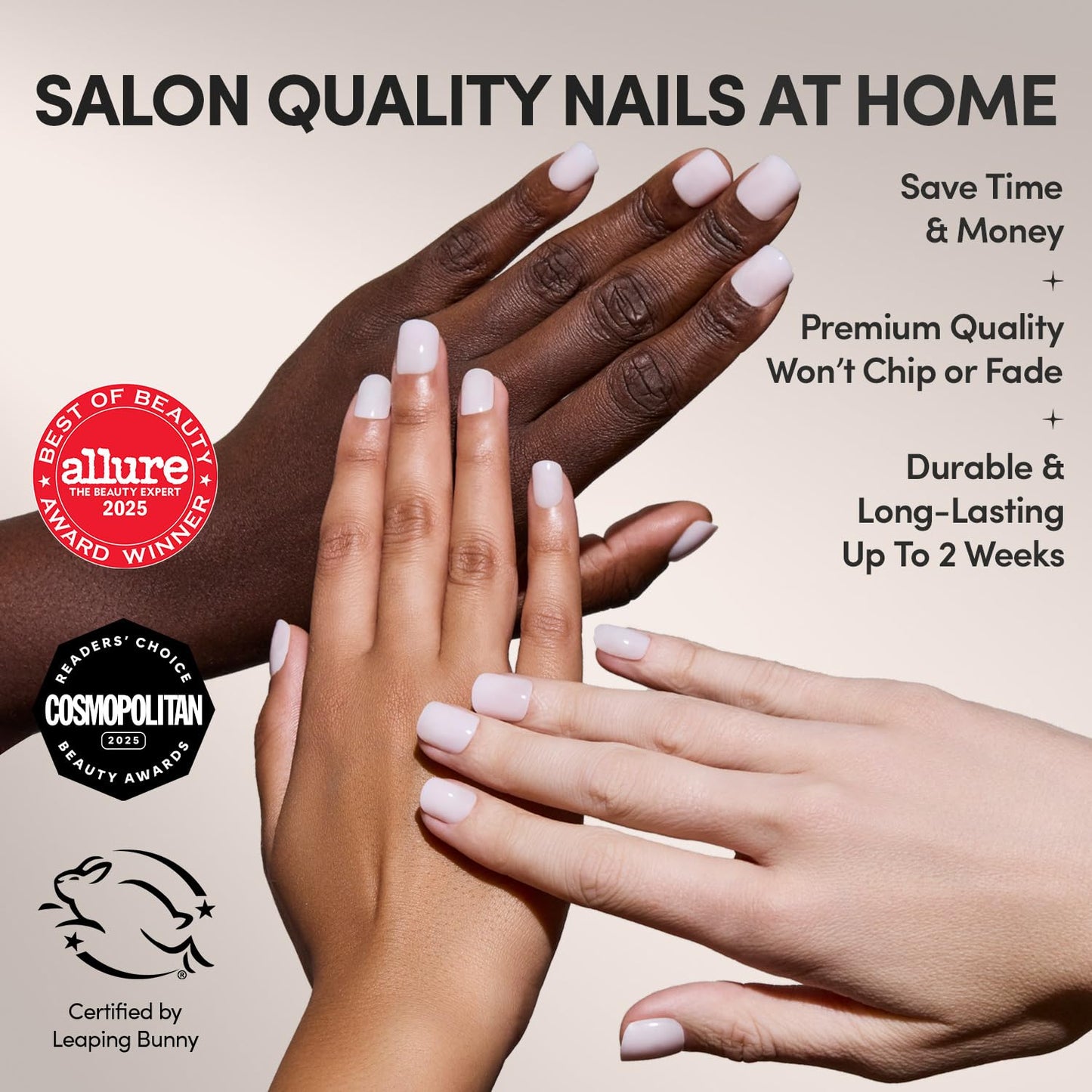 Glamnetic Press On Nails - Mother Pearl | Medium Almond White French Tip Fake Nails, Salon Quality French Manicure | 15 Sizes - 30 Nail Kit with Glue