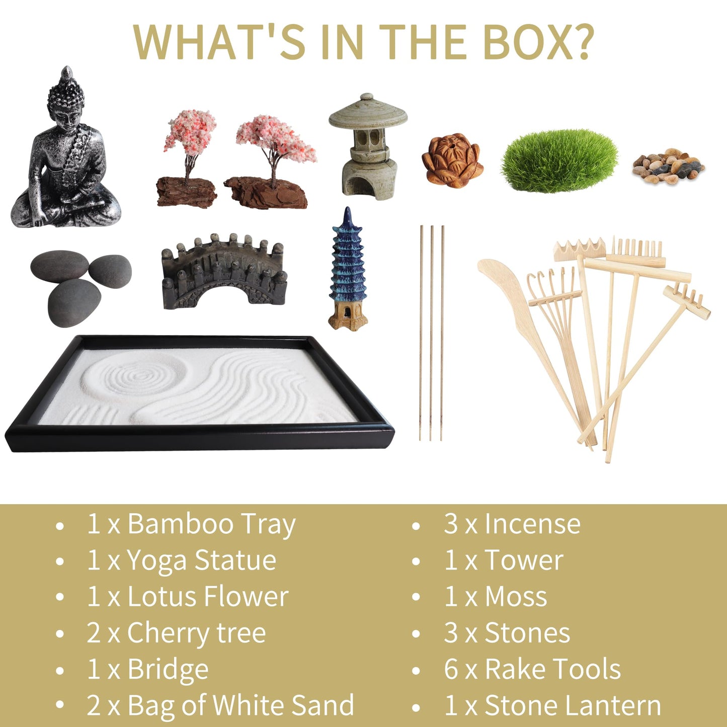 SUMWE Zen Garden for Desk Mini Japanese Desktop Sand Office Miniature Zen Garden Box with Kit 11.8 X 7.9 in