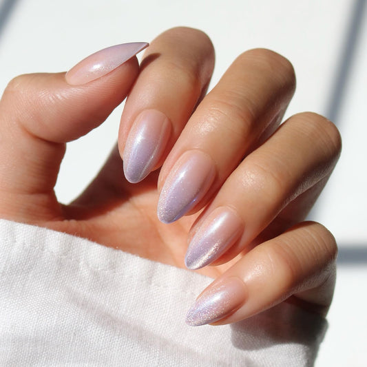 Glamnetic Press On Nails - Polar Day Fake Nails | Short Almond Fake Nails with Ombré Lilac Tips and Glossy Velvet Finish, Salon Quality | 15 Sizes - 30 Nail Kit with Glue