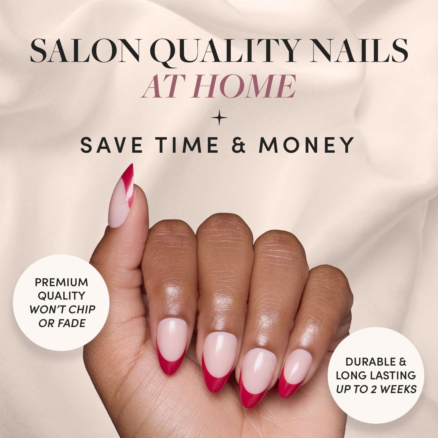 Glamnetic Press On Nails - Rose Garden | Semi-Transparent Red French Tip Short Almond Fake Nails in a Glossy Finish, Salon Quality | 15 Sizes - 30 Nail Kit