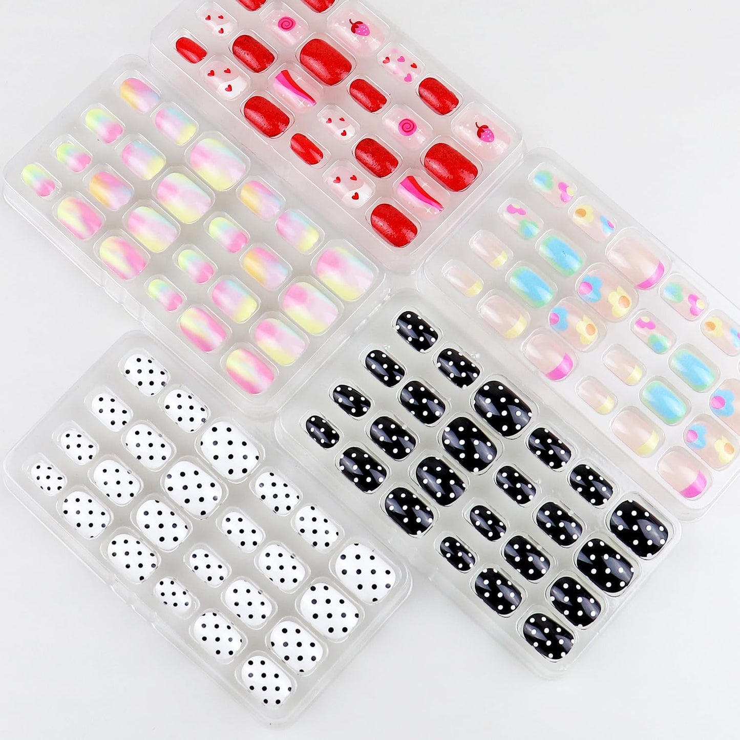 120 Pieces Fake Nails for Girls Black White Polka Dots Kid Nails Press on Pre-glue Children Artificial False Nails Short Oval Full Cover Acrylic Stick on Nail Tips Kit for Women