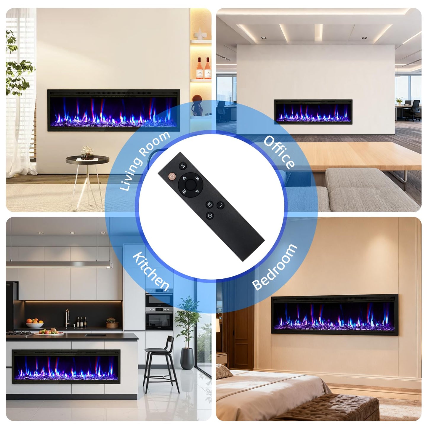 Garvee 50 in Electric Fireplace Inserts, 750/1500W Recessed and Wall Mounted Fireplace Heater with Remote Control, Adjustable Flame Color & Brightness, 9H Timer, Log & Crystal, Black