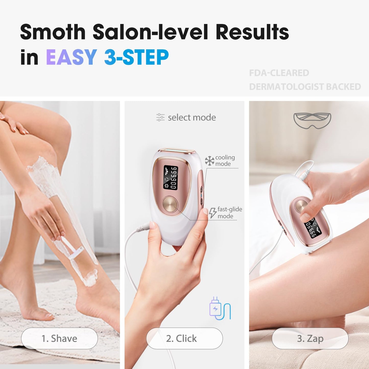Oreeth Laser Hair Removal Device, at-Home IPL Hair Removal for Women & Men - Safe 45°F Ice-Cooling Contact for Painless & Long-Lasting Results, 86% Hair Reduction in 3 Weeks for Full Body, Gold/White