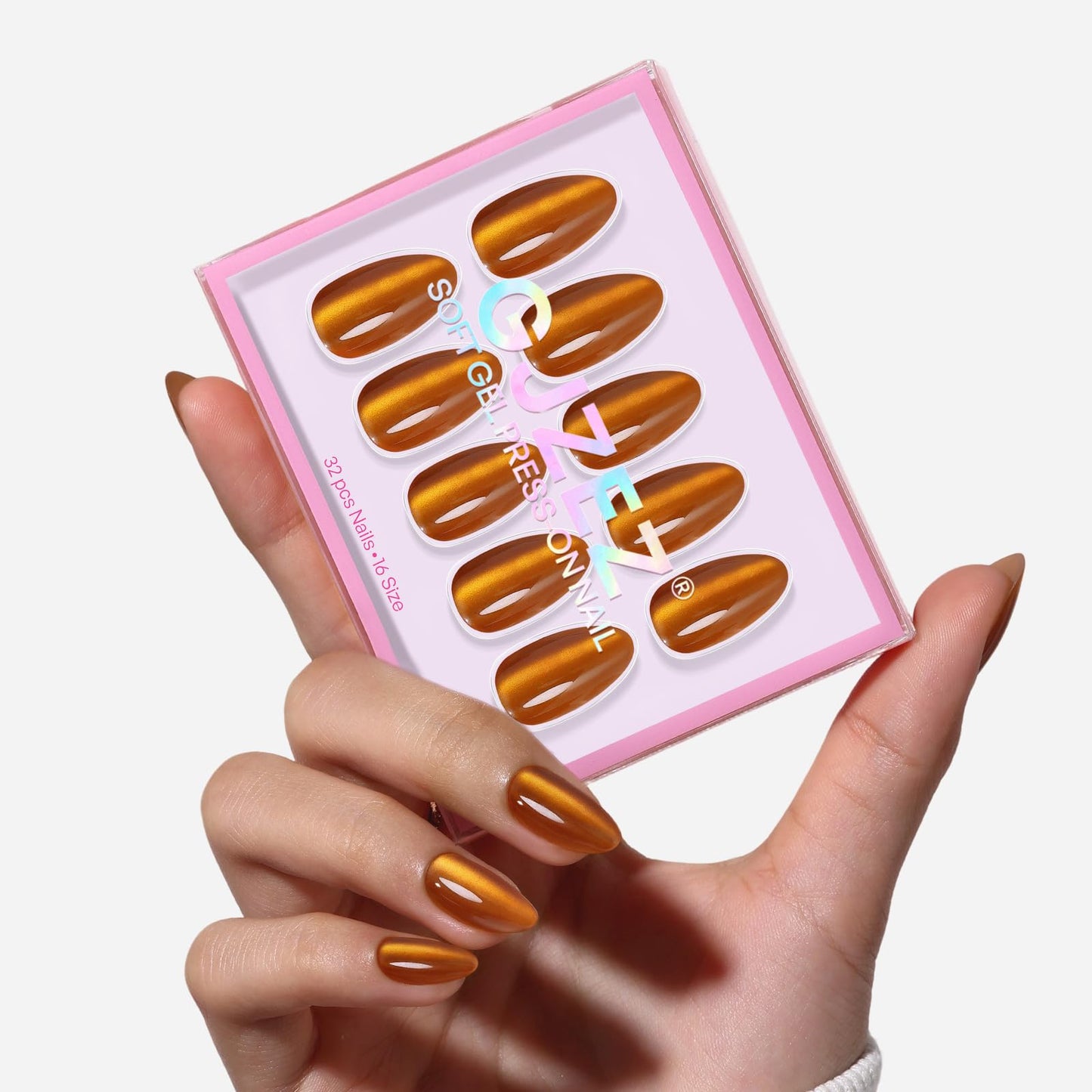 Orange Press On Nails Short Almond - GJZEZ Soft Gel Amber Cat Eye Nails Press Ons Fall Thanksgiving, Salon Quality Magnetic Cateye Glass Glue On Nails | 16 Sizes - 32 pcs Reusable Nail, Maple Syrup