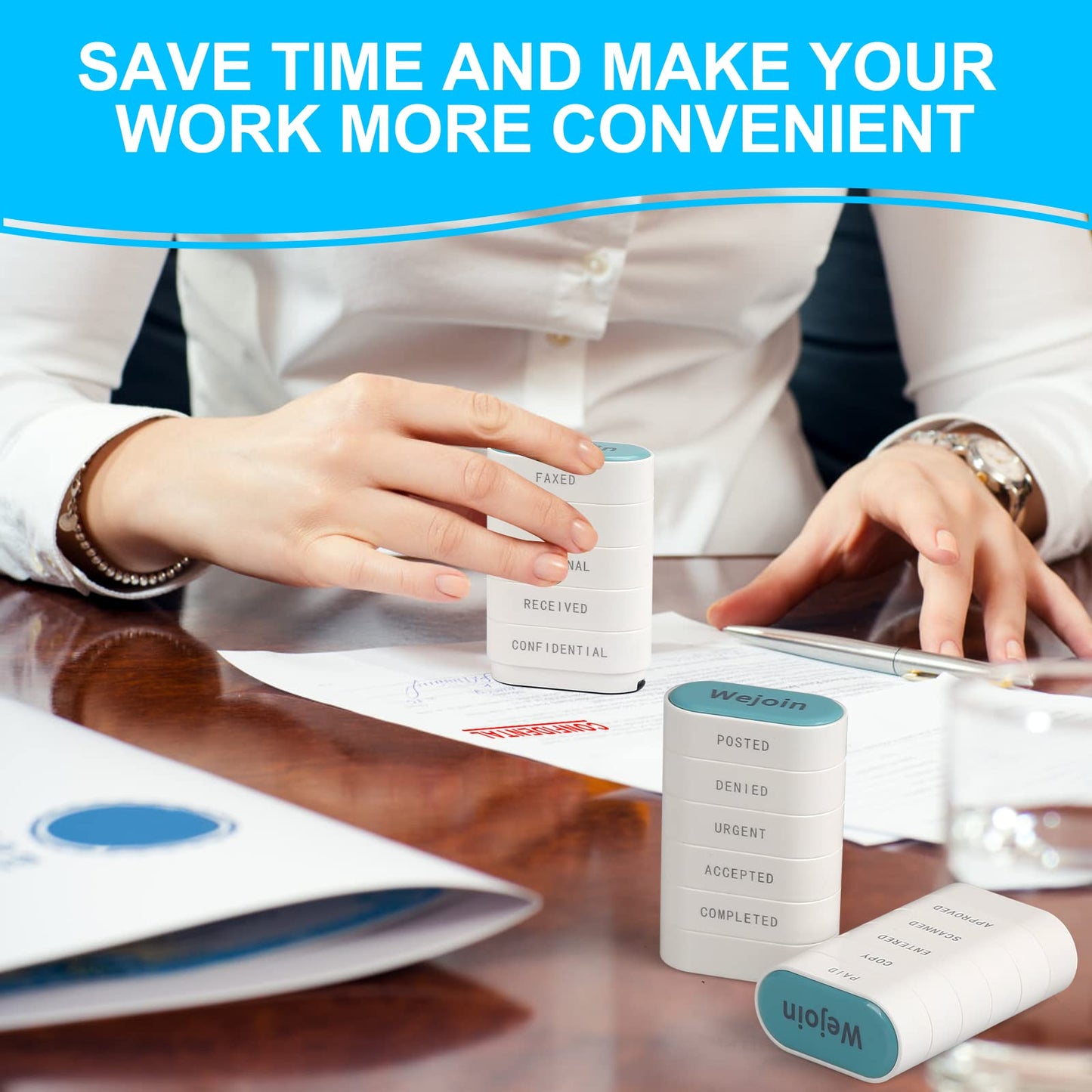 Total Office Stamps Set 15PCs, Self Inking Rubber Stamps “Paid Copy Entered Scanned Approved Posted Denied Urgent Accepted Completed FAXED EMAILED Original Received Confidential” for Business Use