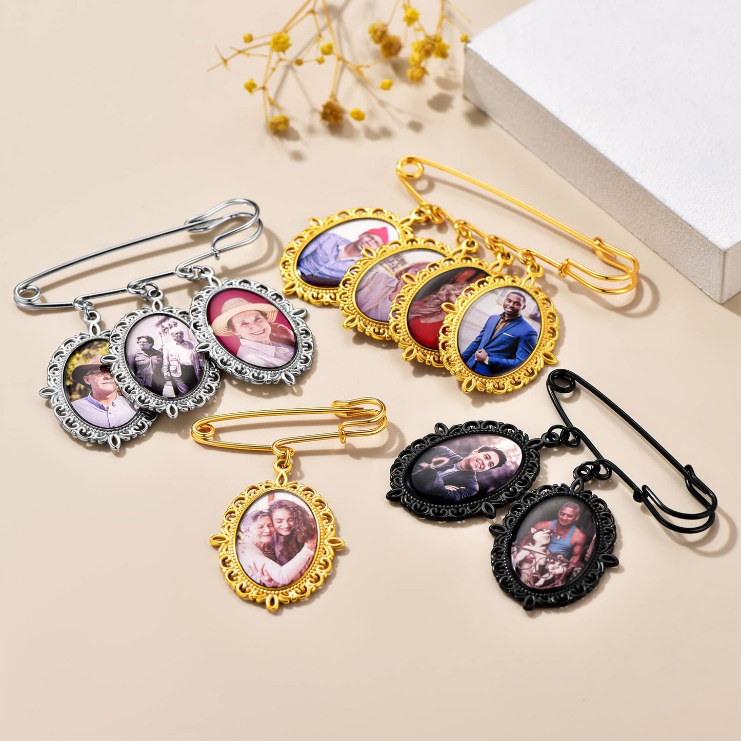 Custom4U Bouquet Brooches for Bridal Bouquets Oval Shaped Memorial Photo Charms Wedding Funeral Boutonniere Jewelry