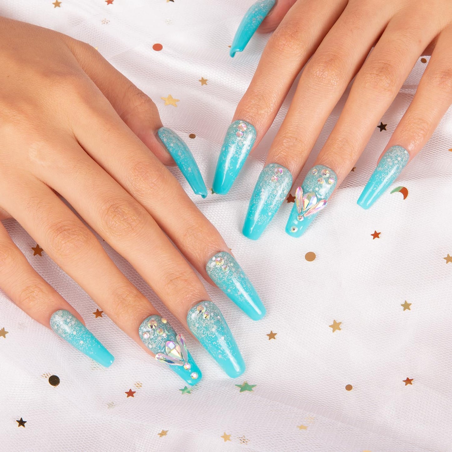 LOVFUL Press on Nails Clubbing Cinderella | Handmade with Full Covered Crystals | Reusable Fake Nails | Coffin Classic Regular 1.3 in | H25-M