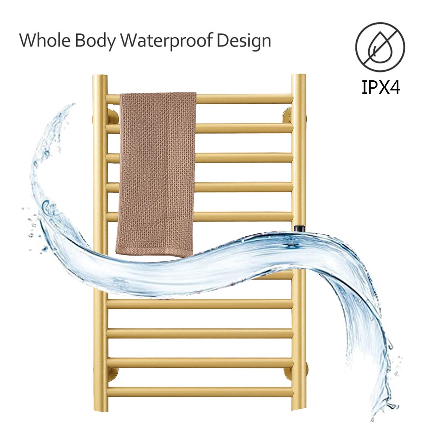 DUDYP Gold Heated Towel Warmer Radiator Bathroom Accessories, Built-in Timer Temperature Control 10 Bars Electric Heated Towel Racks for Bathroom, Stainless Steel Towel Warmer Drying Rack, (Hardwired)