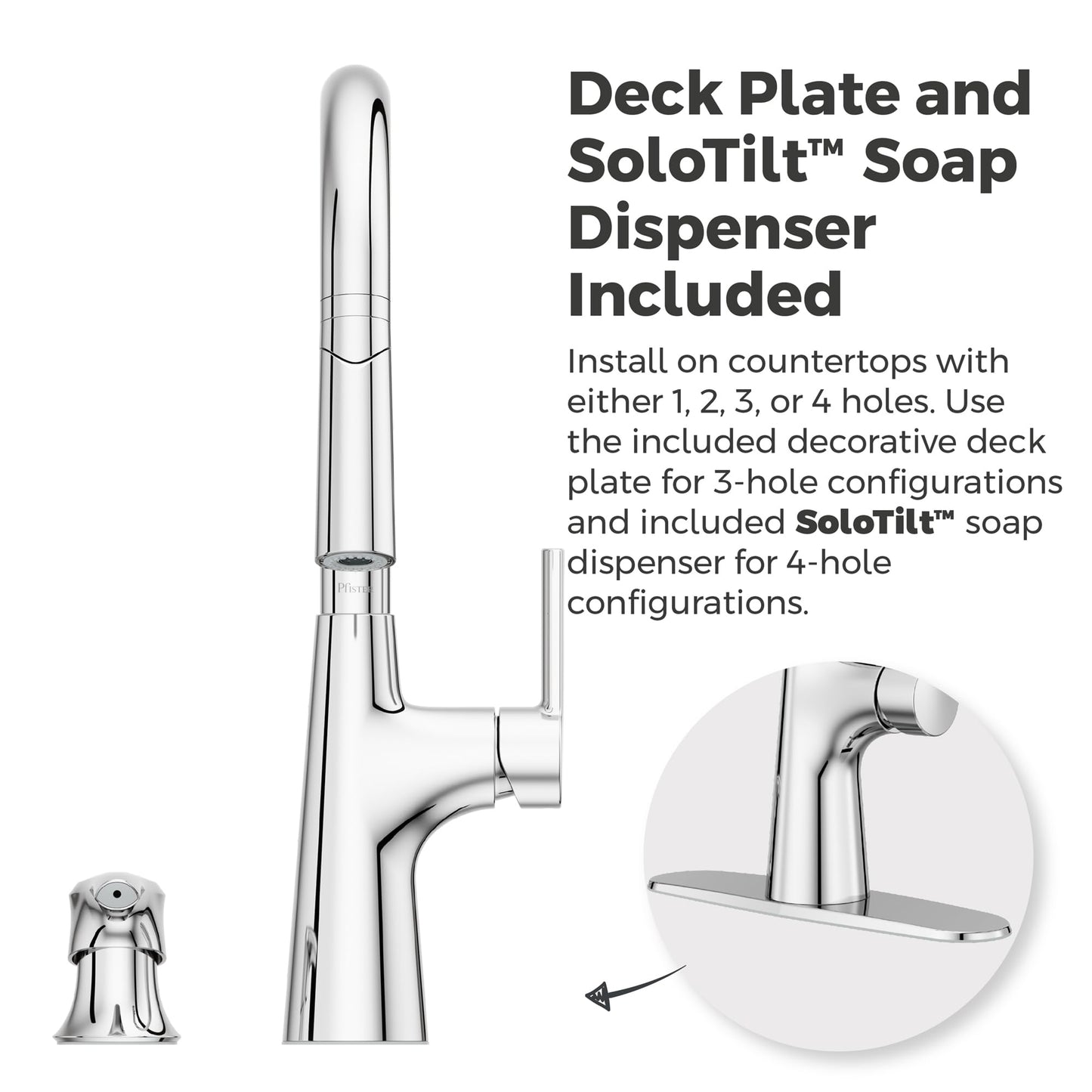 Pfister Tasso Kitchen Faucet with Pull Down Sprayer and Soap Dispenser, Single Handle, High Arc, NSF Certified, Polished Chrome Finish, F5297TSOC