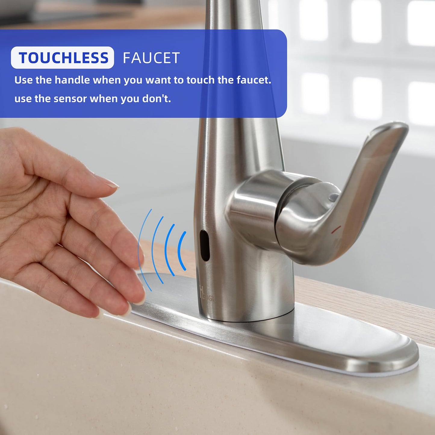 HGHGK Touchless Kitchen Faucet with Soap Dispenser and Pull Down Sprayer - Single Handle Sensor Kitchen Sink Faucet, 1 or 3 Hole Design for Modern Farmhouse Kitchens and Bar Sinks