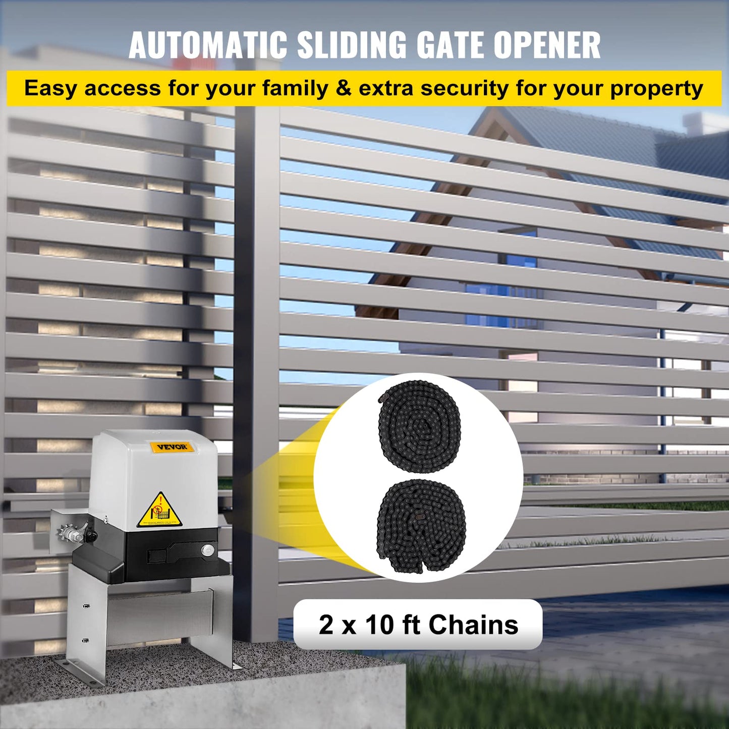 Happybuy Automatic Sliding Gate Opener 3100LBS with 2 Remote Controls, 500W Gate Operator Hardware Kit for Security, Electric Rolling Driveway Slide Gate Motor, Chain Driven Gate Opening System