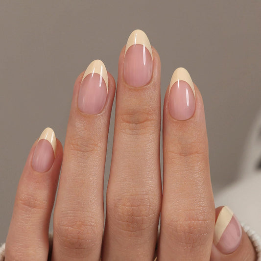 Butter Yellow French Tip Press on Nails - GJZEZ Soft Gel Spring Fall Short Almond Glue on Nails, Long Lasting Salon Perfect Handmade Cute Fake Nail Press Ons | 16 Sizes - 32 Reusable Nail, Buttermilk