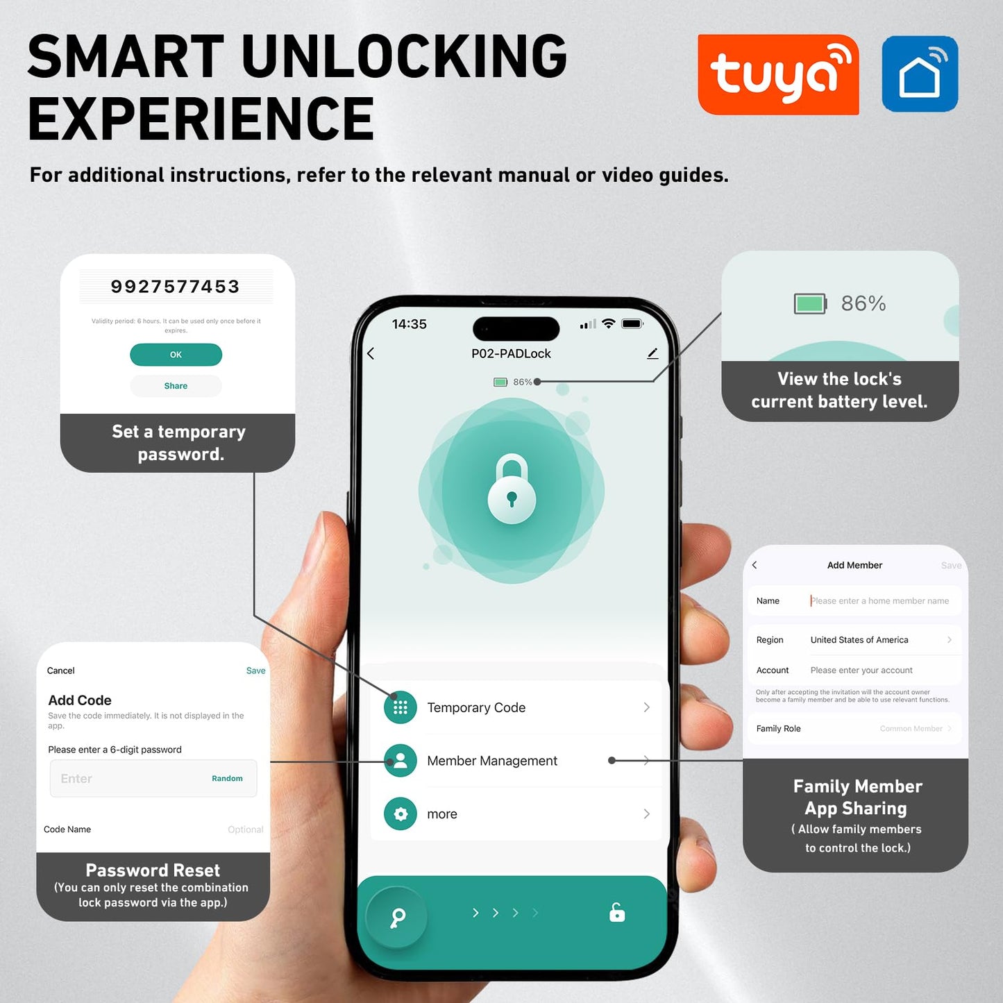 Auntyfey Smart Combination Lock for Locker, Digital Padlock for Gym Locker Lock with APP, 6 Digit Combination Lock, Waterproof Outdoor Gate Lock Padlock for School, Gym, Fence, Travel