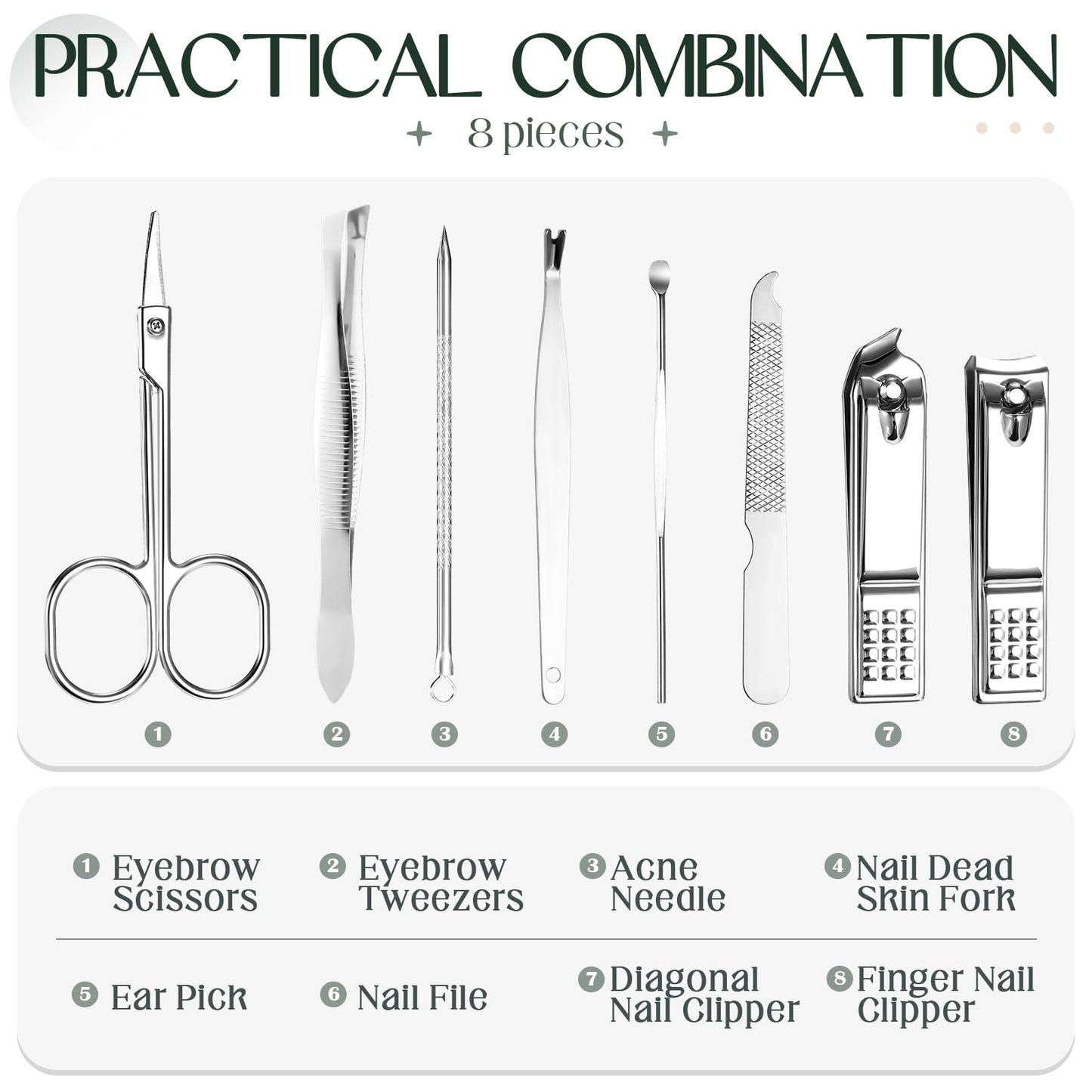 Hanaive 6 Set Manicure Set 48 Pcs Nail Clippers Pedicure Kit Gift for Mother's Day 8 in 1 Stainless Steel Grooming Kit Professional Nail Care Tools with Luxurious Travel Case for Men Women(Green)