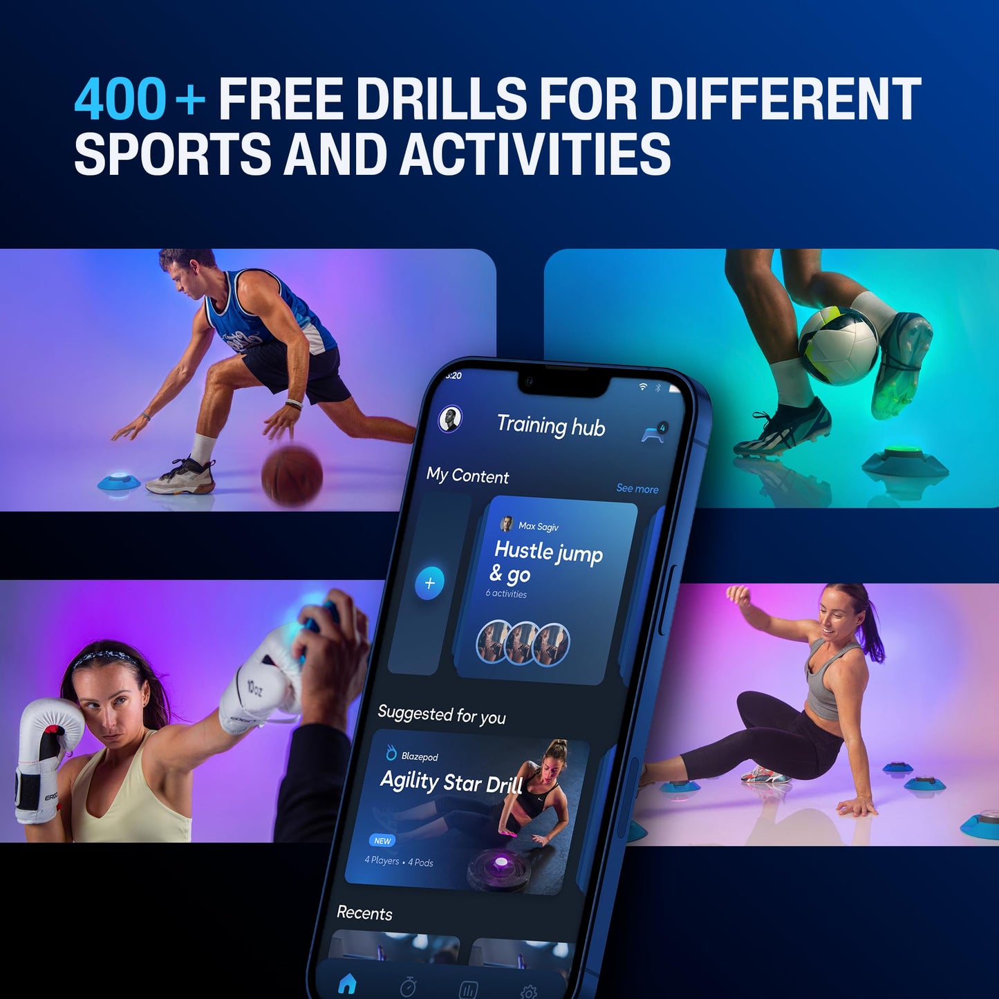 BlazePod Reaction Training Kit Smart Pods for Speed, Agility & Cognitive Drills - Pro-Level Training for Athletes, Trainers, Therapists & Coaches - App Access Included (6 Pods)