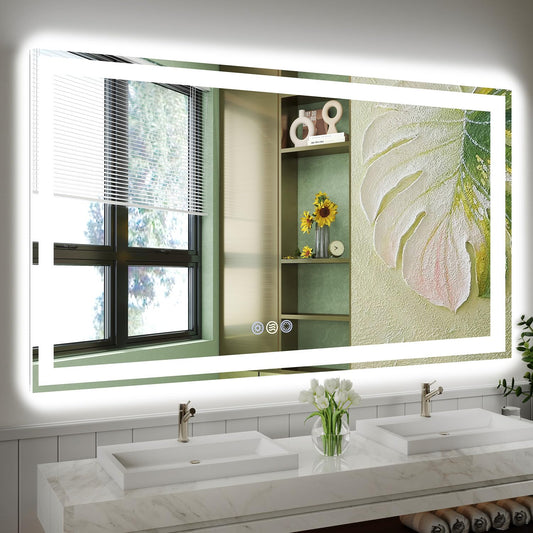 Callsky 60x36 LED Bathroom Mirror with Lights, Super Bright Front & Backlit Vanity Mirror for Wall, Anti-Fog & Memory Smart Mirror, 5mm Shatter-Proof Tempered Glass, ETL Listed, Vertical/Horizontal