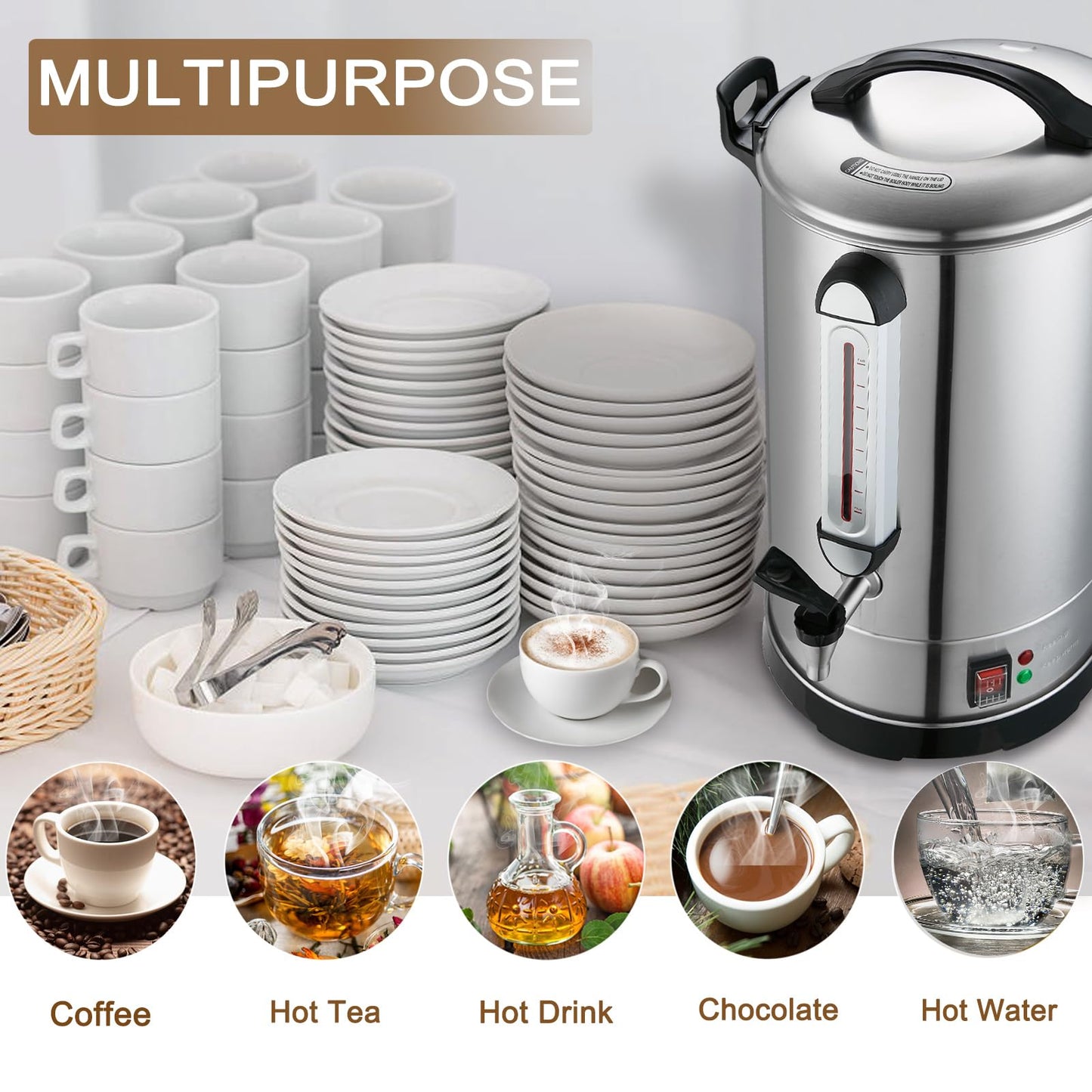 GOLREAN Commercial Coffee Maker 100 Cup Coffee Urn Hot Beverage Dispenser 4 Gallon 16L Large Coffee Urn Dual Layers 304 Stainless Steel 1300W Fast Brew Percolator For Business, Catering, Church