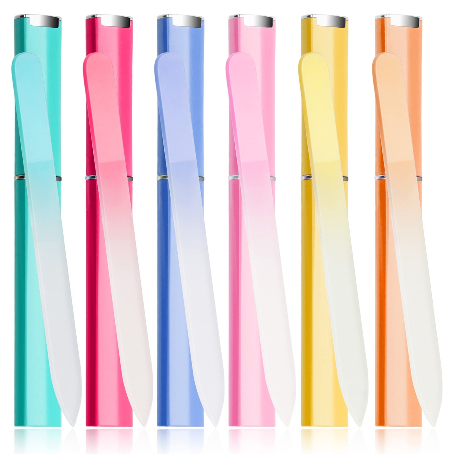 6 Pcs Glass Nail File With Case, Crystal Nail Files for Natural Nails Fingernail Files Set, Double Sided Etched Nail Filer Professional Ceramic Glass File for Travel Gifts Package Fine Grit