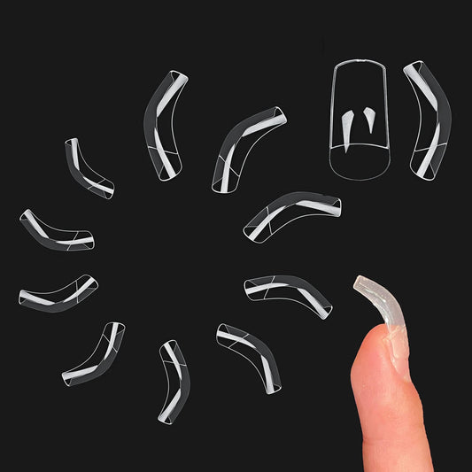 NOVO OVO Halloween 500 pcs Hawk Curved Transparent Clear Cystal Extra Super Extreme Deep Curve Half Cover Short Square Tapered Eagle Claw False Nail Extension Tips Acrylic Nail 10 Sizes Bag Packaging