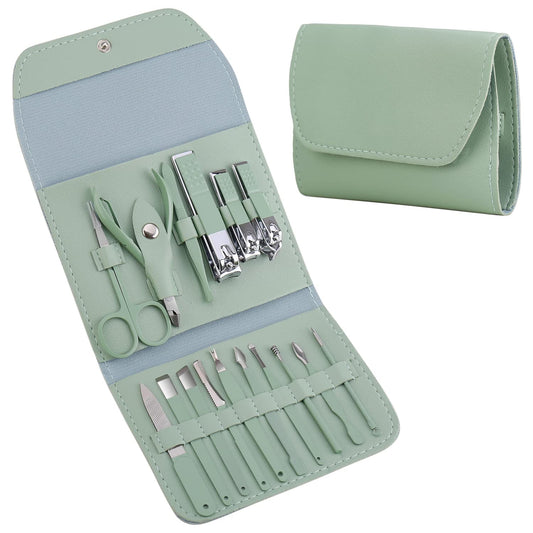 Manicure Set Professional, Nail Clippers, Pedicure Kit, 16 in 1 Grooming Kit Stainless Steel, Toenail Scissors Tools with Luxurious Leather Travel Case for Men Women Mint Upgraded Version